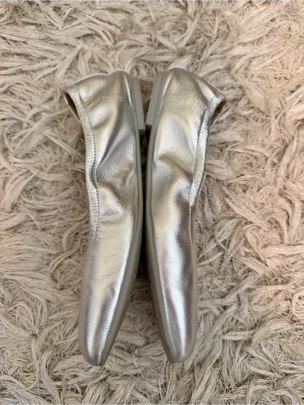 Stuart Weitzman Silver Metallic Leather Square Toe Ballet Flats Made in Spain 7 - Picture 4 of 7
